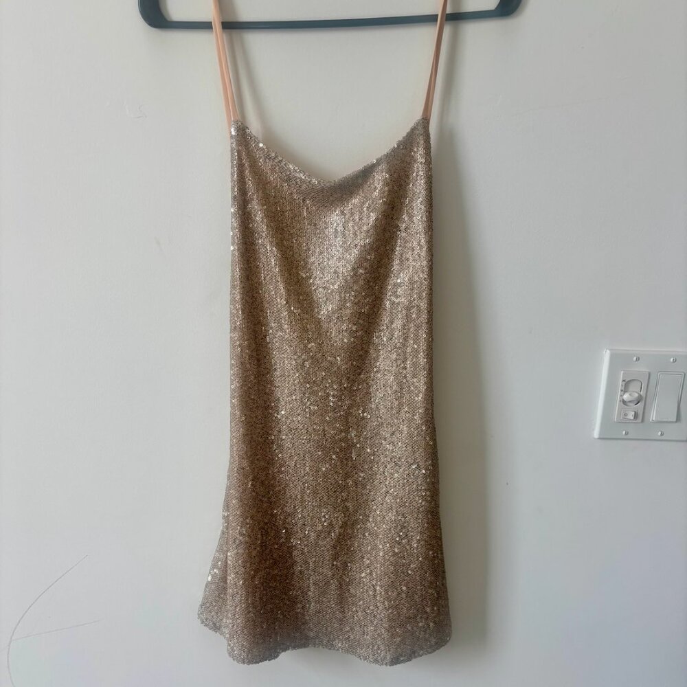 Nasty Gal “Disco’s Out to You” Champagne Sequin Mini Dress – US Small – NWT